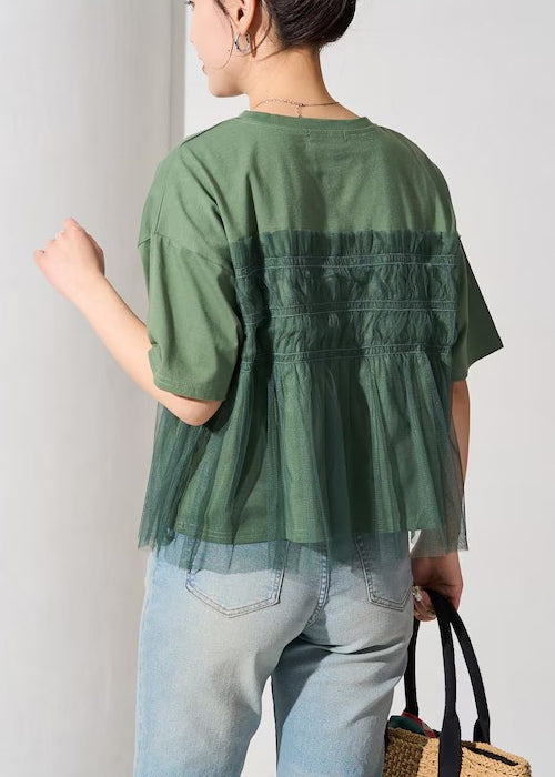 Tanks Fine Patchwork Oversized Summer Green Tulle FashionChic