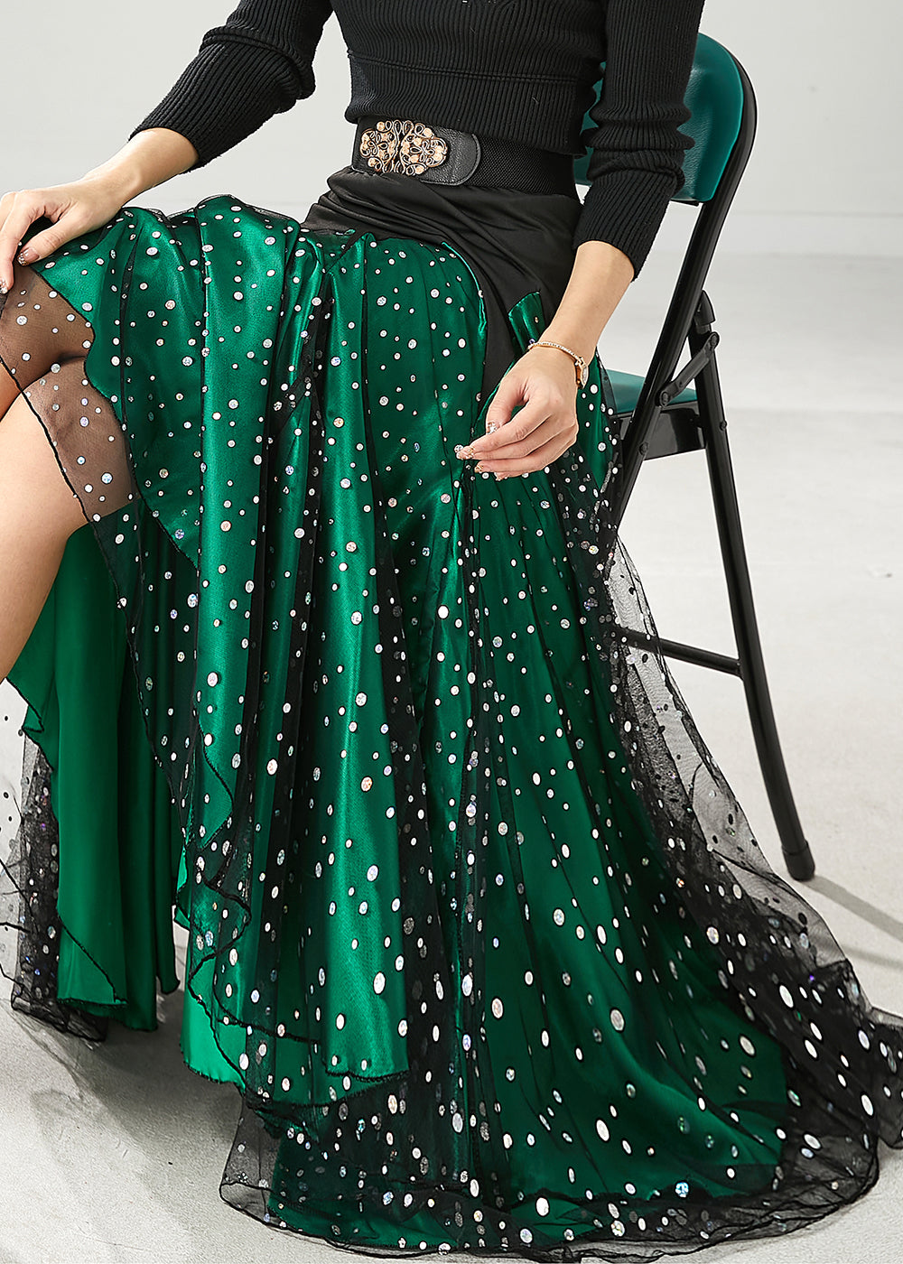 Fine Green Silm Fit Patchwork Tulle Dance Skirts Spring YU1022 Ada Fashion