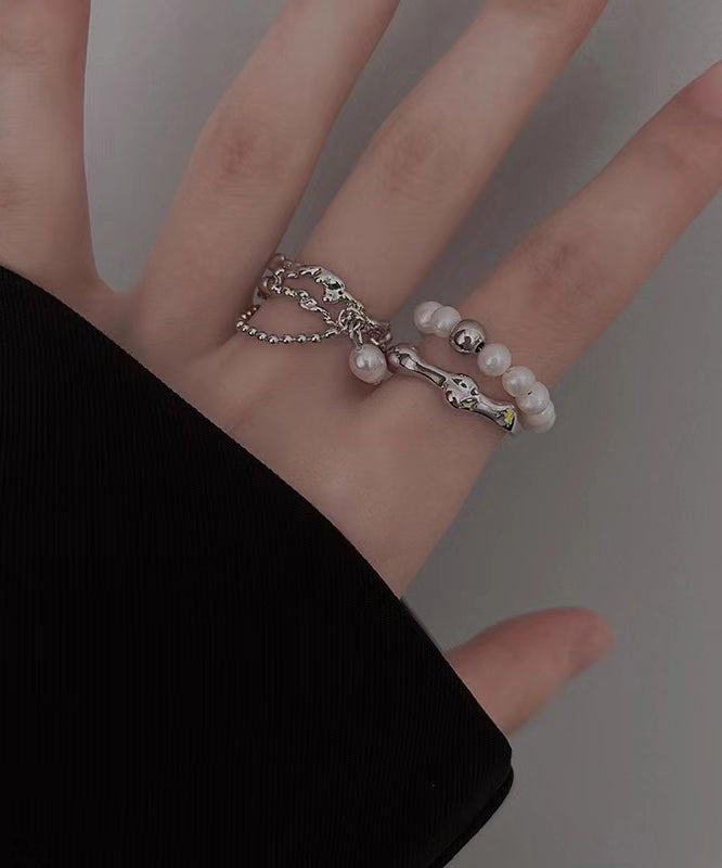 Pearl Metal Tassel Set Two-Piece Rings Fine FashionChic