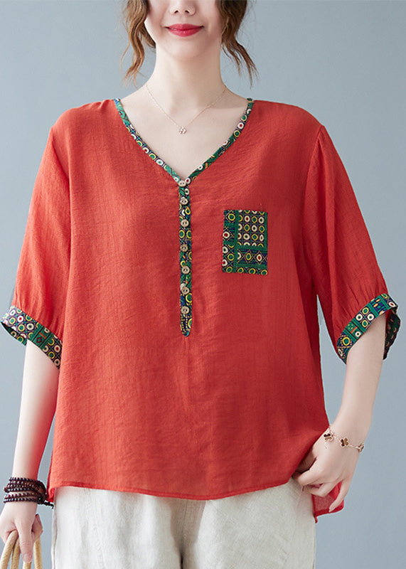 Print Half Sleeve Patchwork Fine Purple Top FashionChic