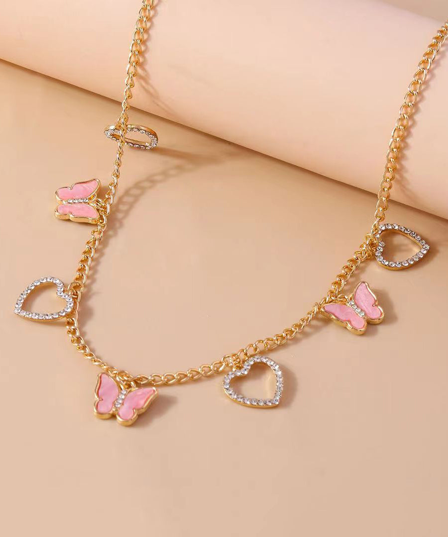 Fine Purple Sterling Silver Overgild Zircon Butterfly Love Pendant Necklace DF1011 Ada Fashion