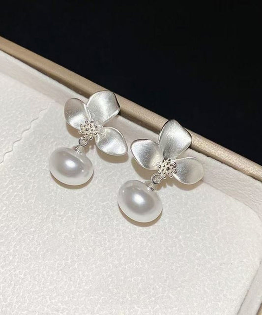 Pearl Drop Silk Fine Earrings Overgild Floral Copper FashionChic