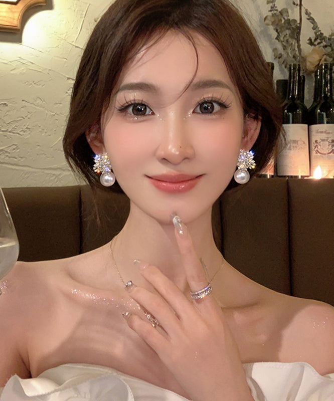 Snowflake Fine Earrings Alloy Pearl White Drop Zircon FashionChic