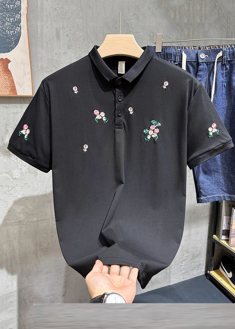 Polo Fine Mens White Embroideried Shirts Button Cotton Summer FashionChic