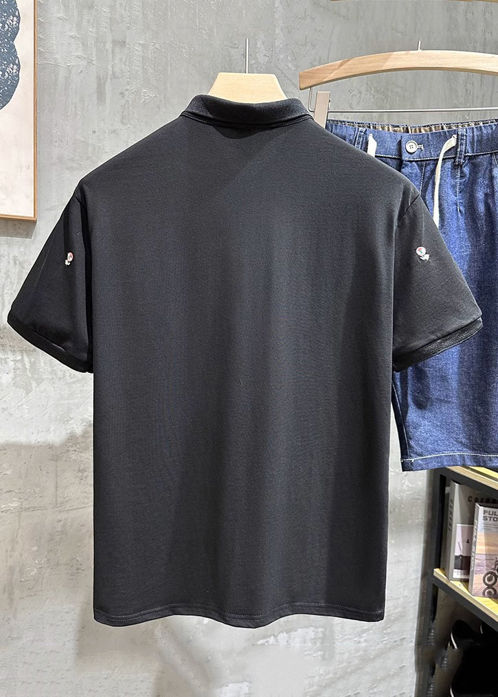 Polo Fine Mens White Embroideried Shirts Button Cotton Summer FashionChic