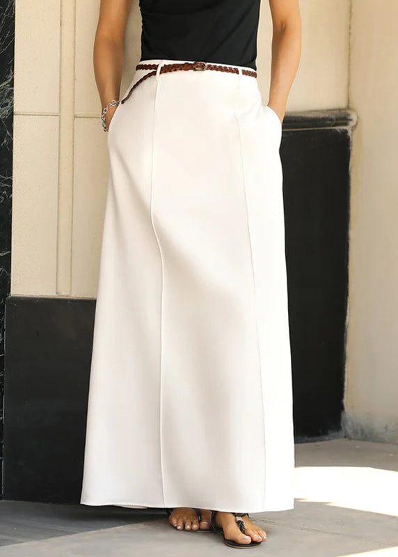 Skirts Fine Pockets Waist Summer High White Maxi FashionChic