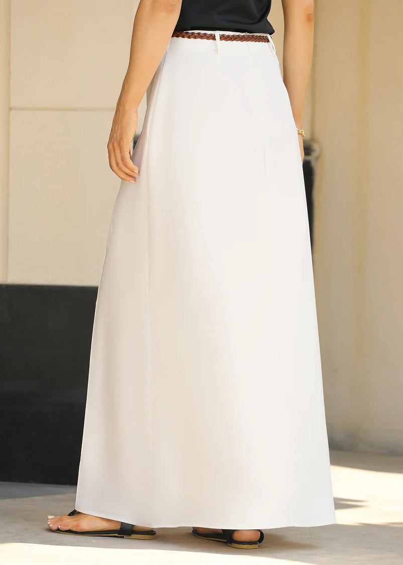 Skirts Fine Pockets Waist Summer High White Maxi FashionChic