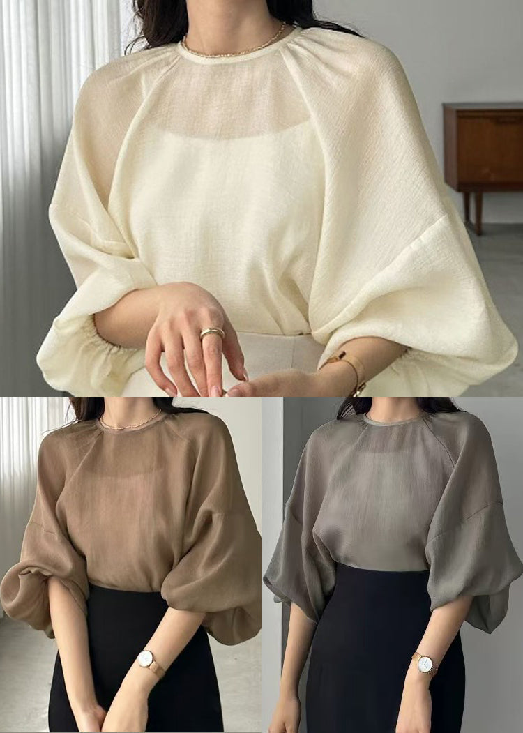 Fall Fitted Oversized UPF Brown 50+Shirts Chiffon FashionChic