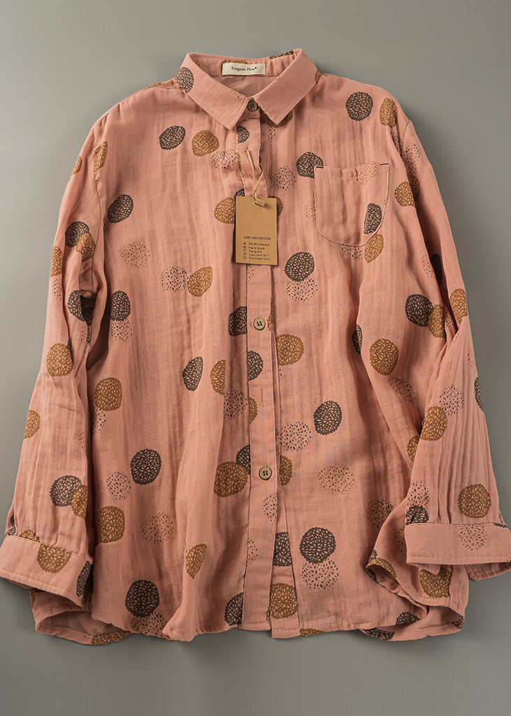 Tops Oversized Spring Orange Cotton Print Shirt Fitted FashionChic