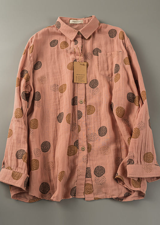 Tops Oversized Spring Orange Cotton Print Shirt Fitted FashionChic