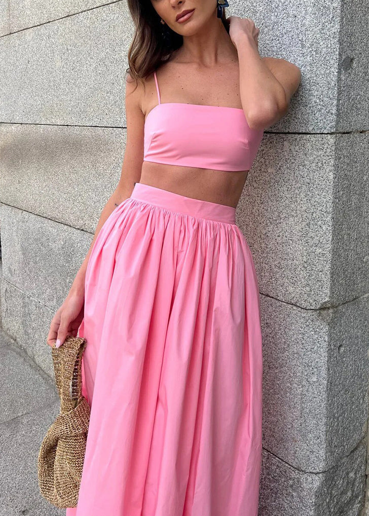Cotton Pink Tops Fit Sets Skirts And Silm Fitted Women Strapless FashionChic