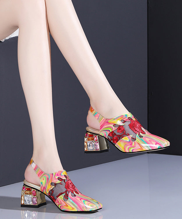 Floral Red Buckle Strap Breathable Mesh Splicing Chunky High Heels RT1053 Ada Fashion