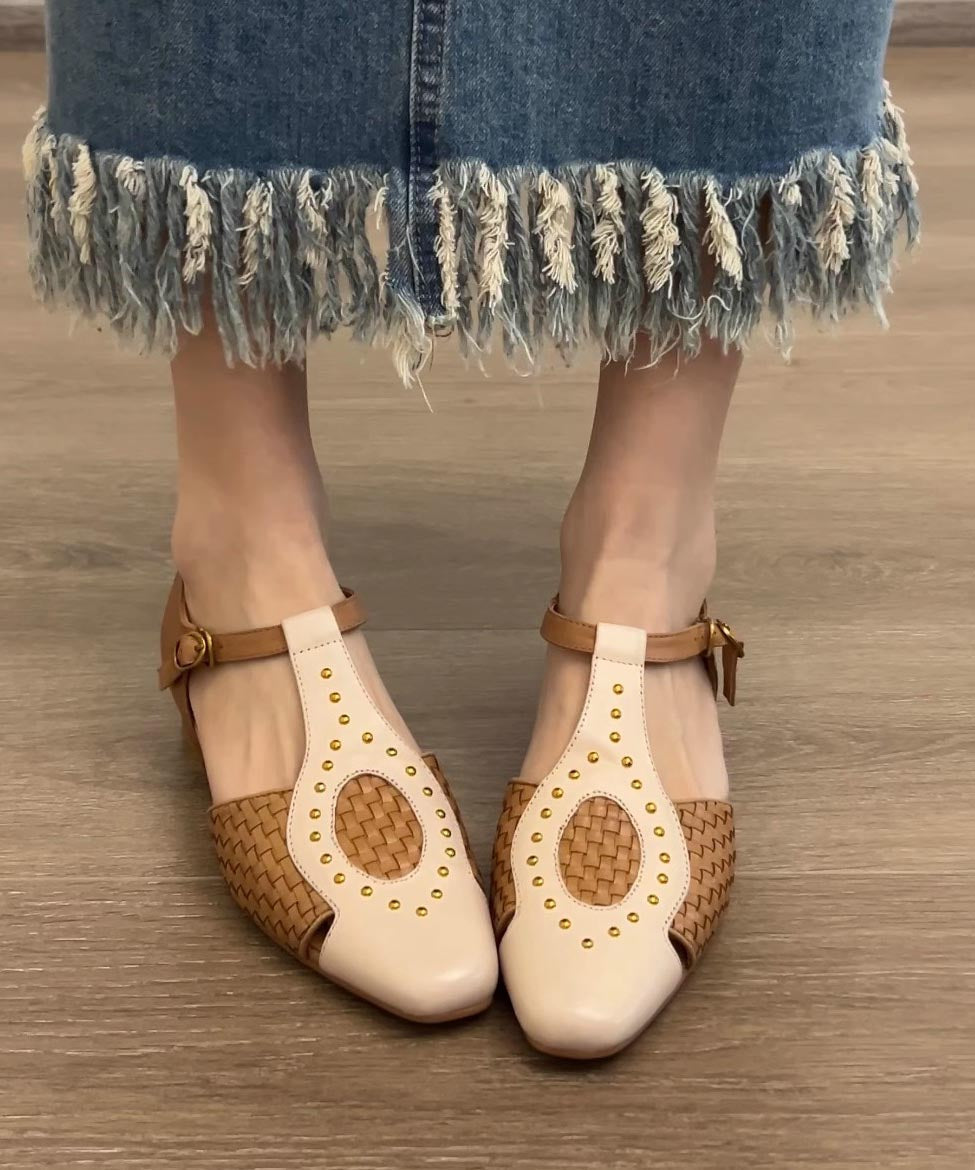 Head Out Square Sandals Hollow Woven Apricot French Rivet FashionChic