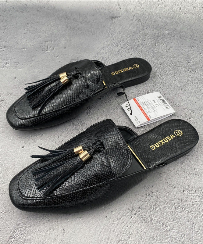 Faux Sandals Apricot French Leather Tassel Slide FashionChic