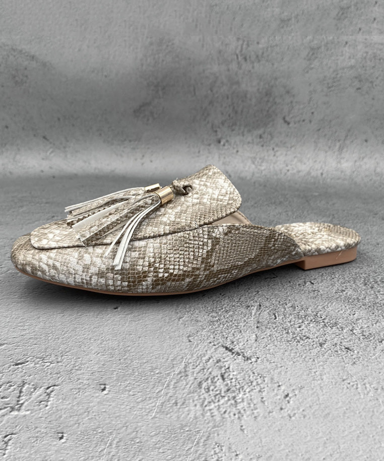 Faux Sandals Apricot French Leather Tassel Slide FashionChic