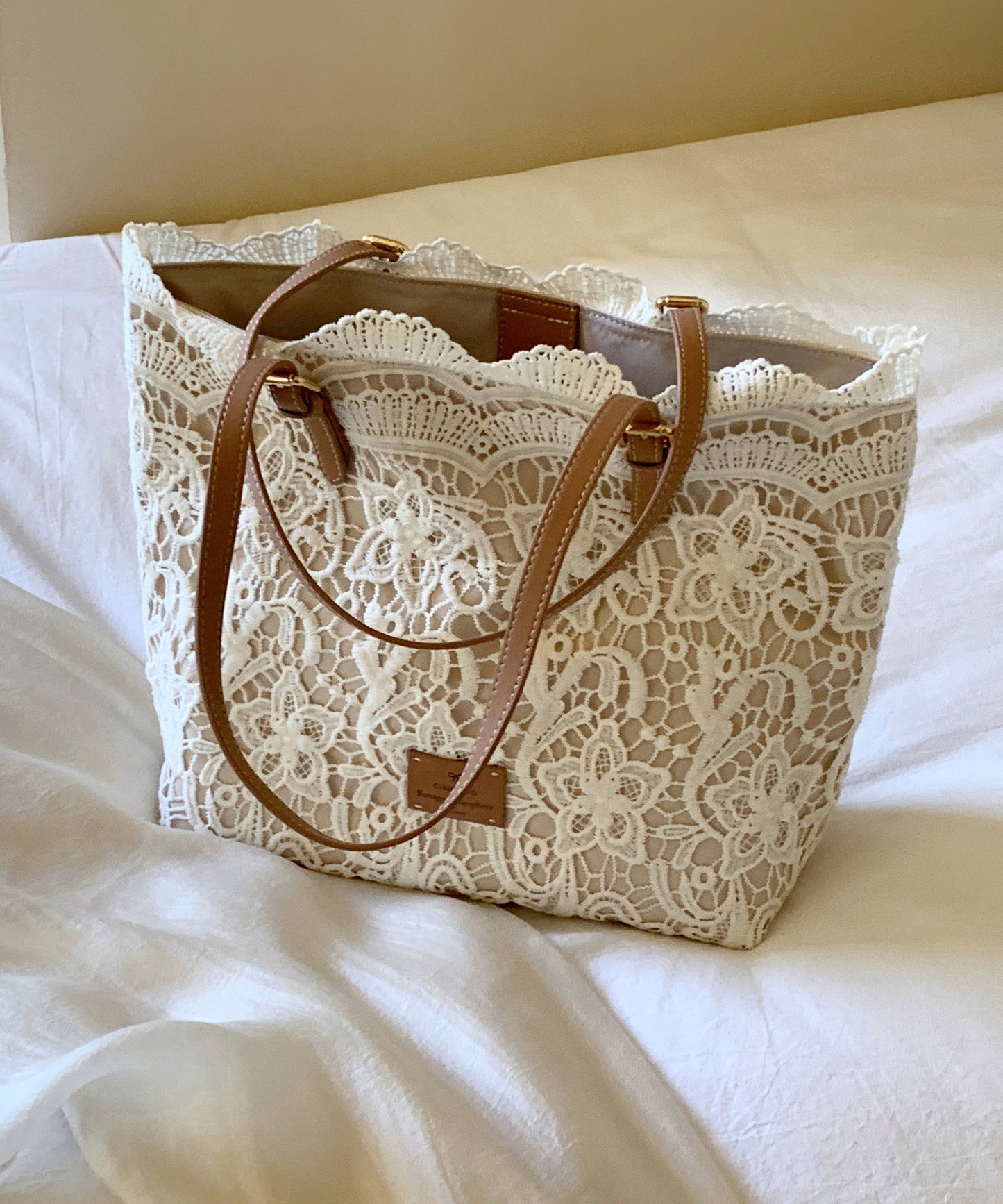 Bags Large French Shoulder Lace Capacity Beige FashionChic