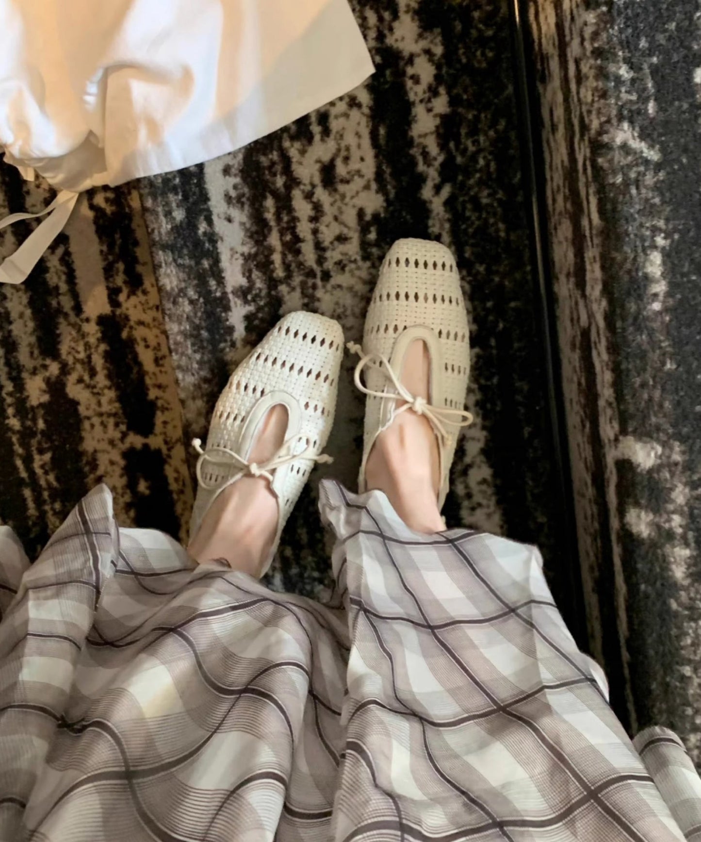 Out Hollow French Bow Beige Sheepskin Sandals Splicing FashionChic