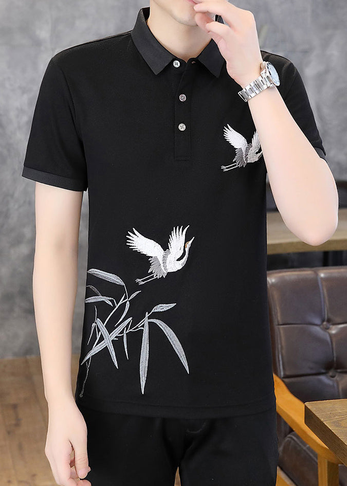 Polo Black Original Design Men Cotton French Shirt Embroideried FashionChic