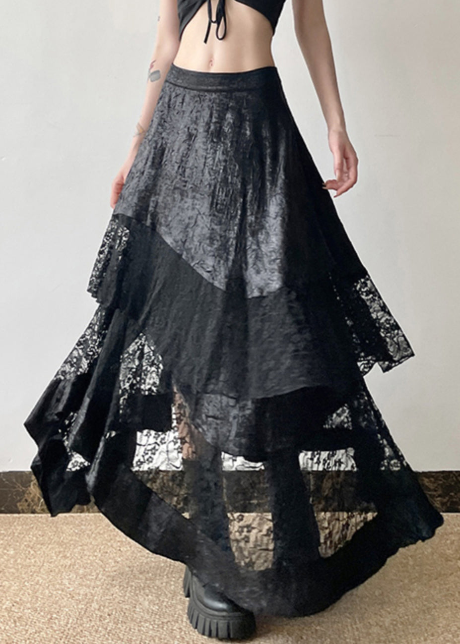 French Black High Waist Patchwork Lace Skirts Summer AW1018 OM-NZ240827