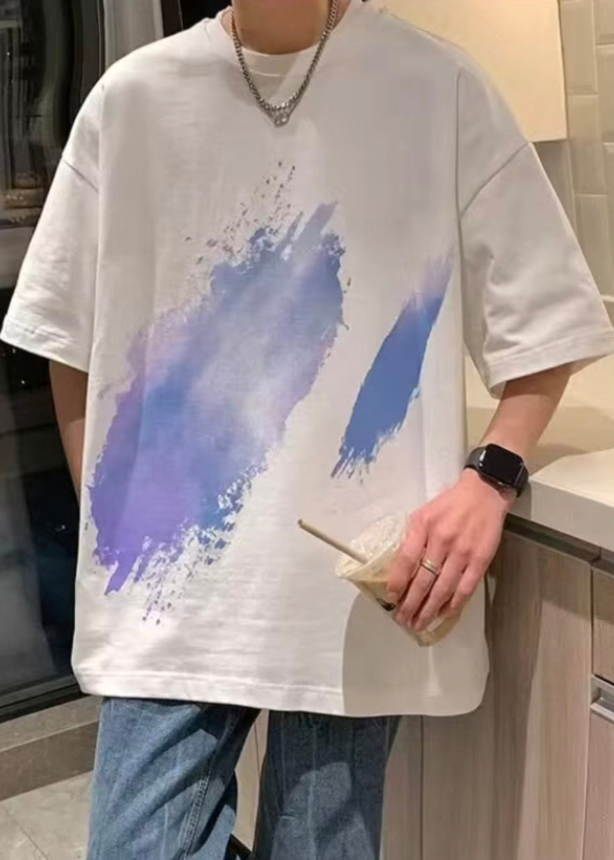 Black T Summer O Cotton Men Print Cozy Shirt French Neck FashionChic