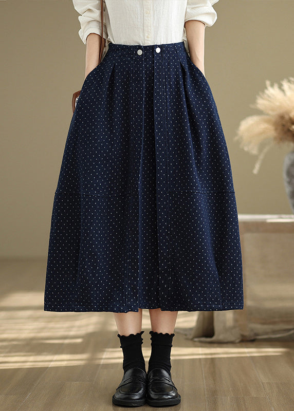 Waist Pockets Line Summer French Dot Elastic Black A Skirts FashionChic