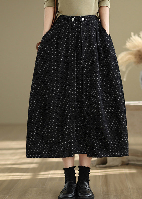 Waist Pockets Line Summer French Dot Elastic Black A Skirts FashionChic
