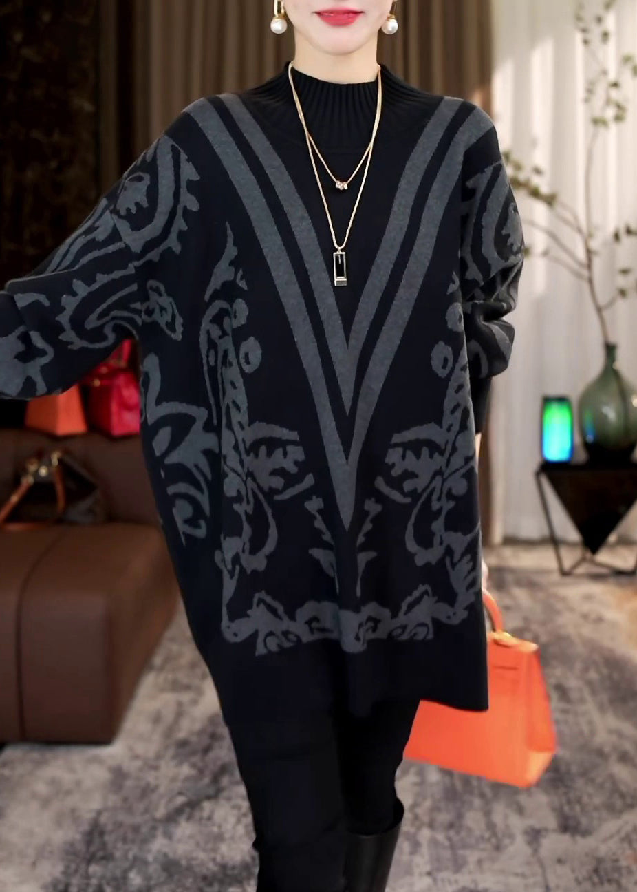 French Black Turtleneck Cozy Knit Sweaters Batwing Sleeve RF020 ABC