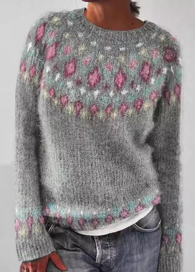 French Blue O Neck Patchwork Knit Sweaters Fall QA011 OM-BB241009