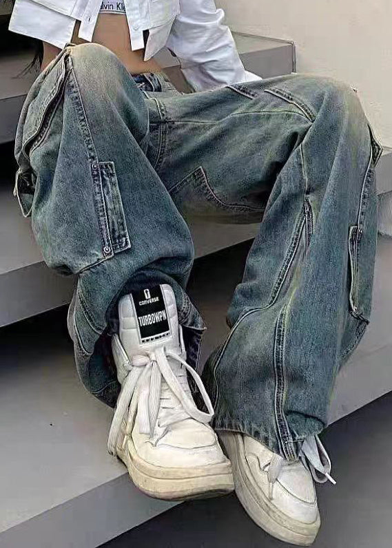 French Blue Pockets Elastic Waist Denim Pants Fall QF041 Men-LPTS241016