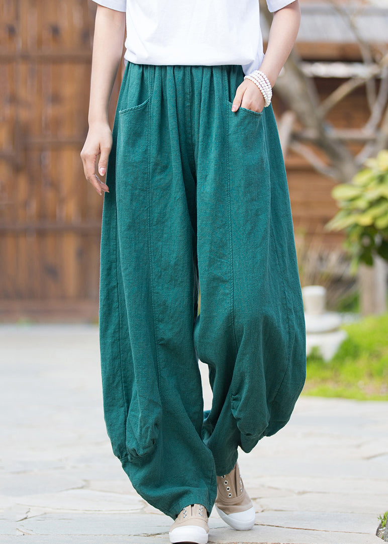 French Blue Pockets Elastic Waist Linen Pants Summer QE038 MZF-LPTS240927