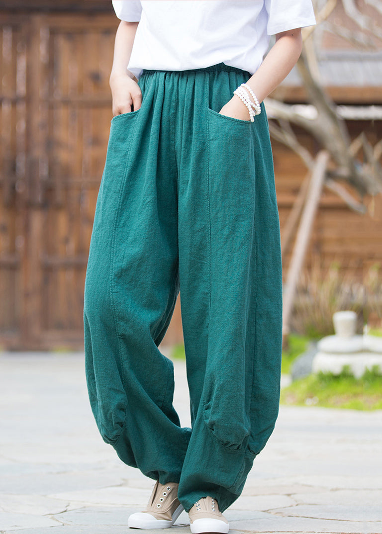 French Blue Pockets Elastic Waist Linen Pants Summer QE038 MZF-LPTS240927
