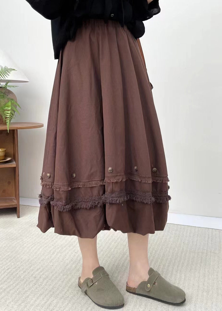 French Coffee Patchwork Elastic Waist Skirts Summer BV051 MZF-SKTS240702