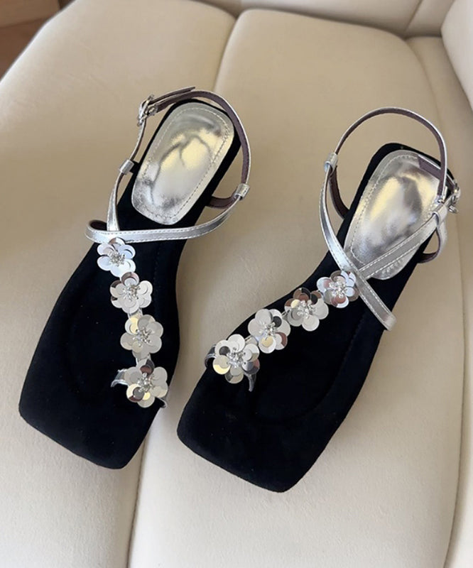 Wedge Sandals Leather Gold Faux French Heels Floral FashionChic