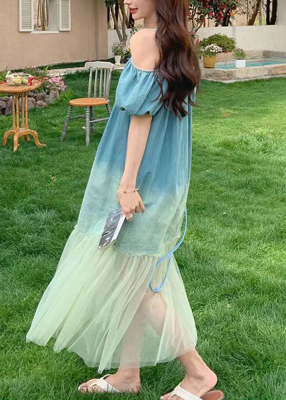 French Gradient Color Tulle Patchwork Long Dresses Summer XX004 SH-LF-SDL240611