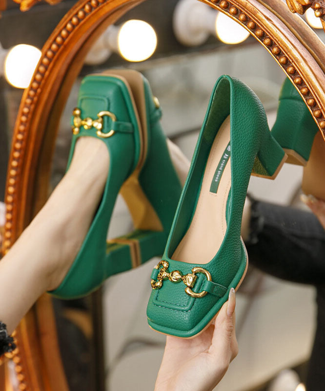French Green Faux Leather Sequined Splicing Chunky High Heels DD1027 Shoe-GGX240605