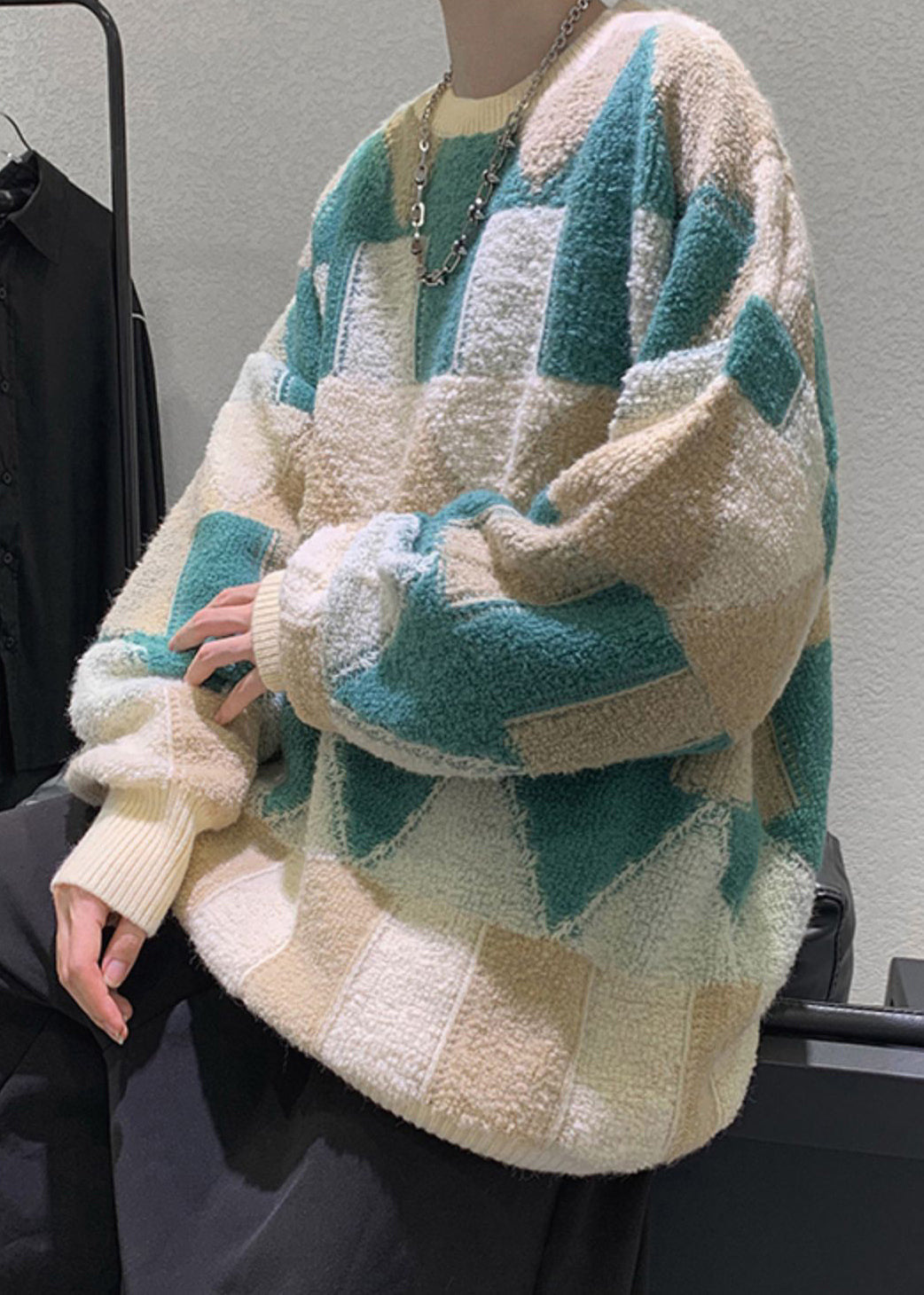 French Green O Neck Thick Cotton Knit Men Sweater Winter QF033 MENSW241016