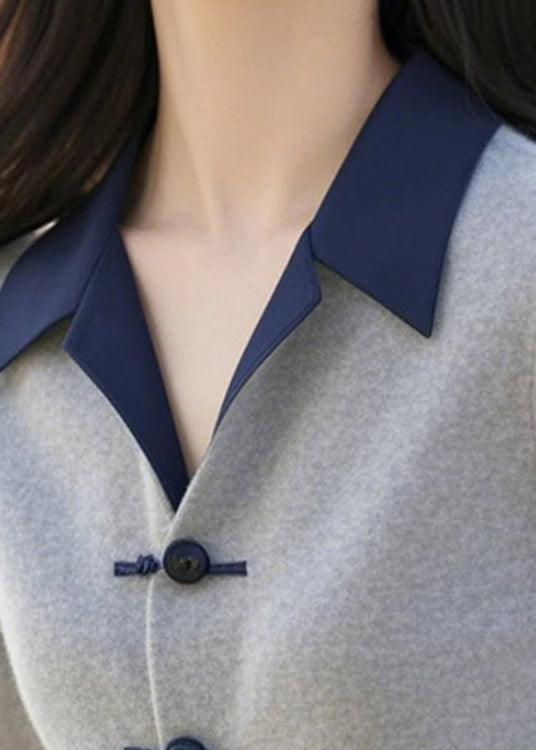 French Grey Button Patchwork Knitting Cotton Sweaters Winter ER031 ABC