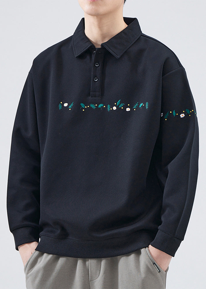 Embroideried Button French Grey Sweatshirts Mens Cotton TC020 Spring