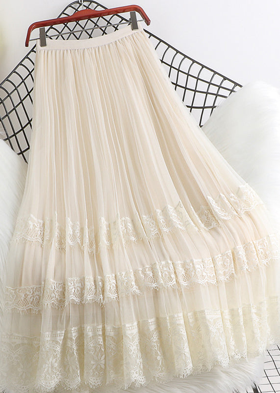 French Grey Lace Patchwork Wrinkled Tulle Skirt Spring QQ1041 Ada Fashion