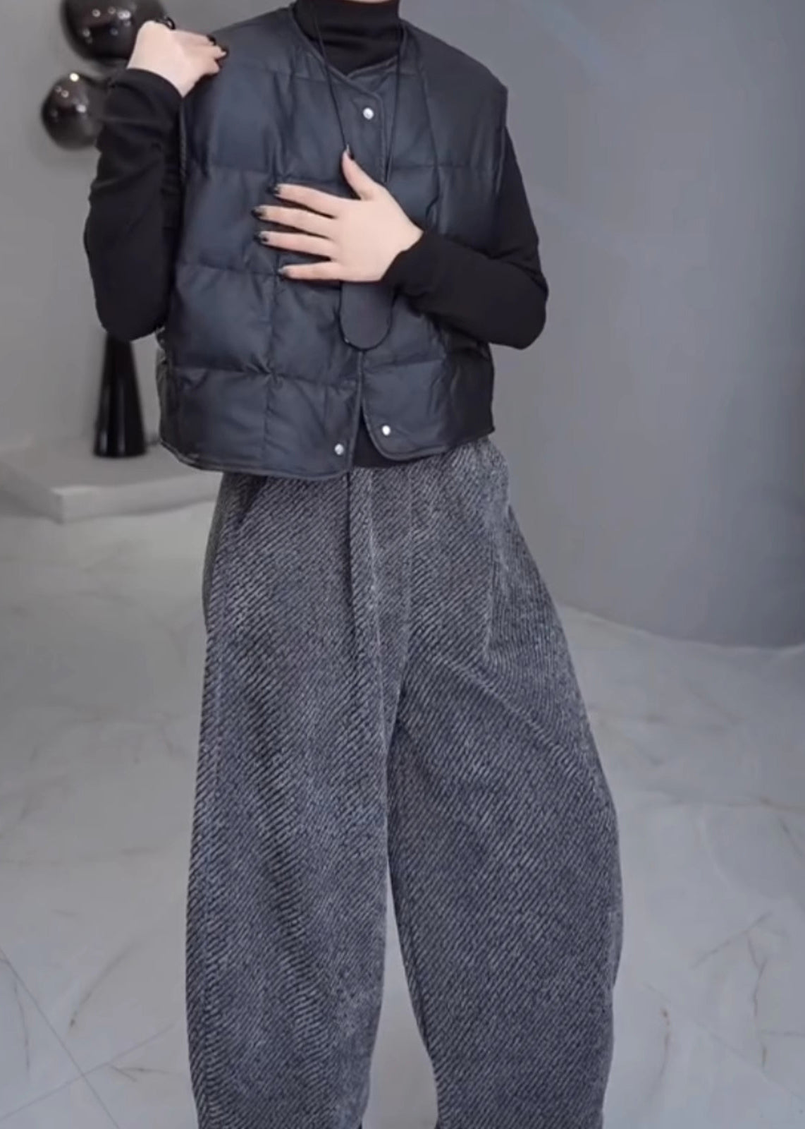 French Grey Oversized Woolen Harem Pants Spring YO023 ABC