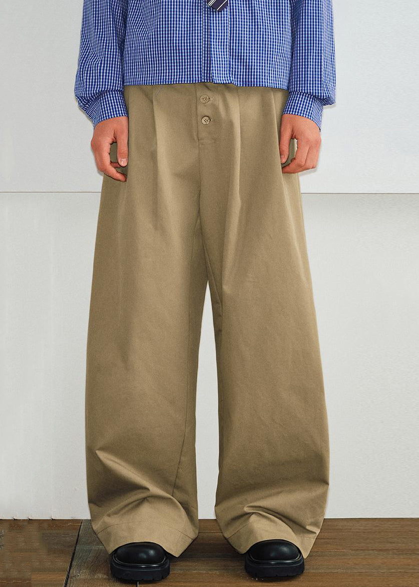 Button Khaki Mens Pockets Summer French Pants Solid Cotton FashionChic
