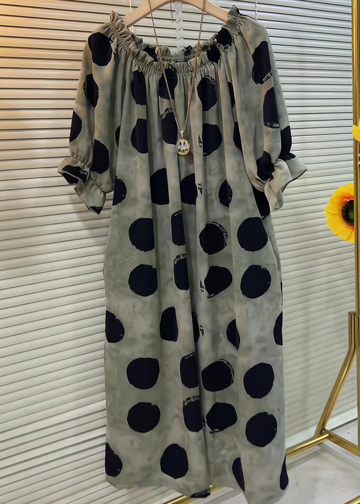 Butterfly Dress Cotton Sleeve Dot Ruffled French Khaki FashionChic