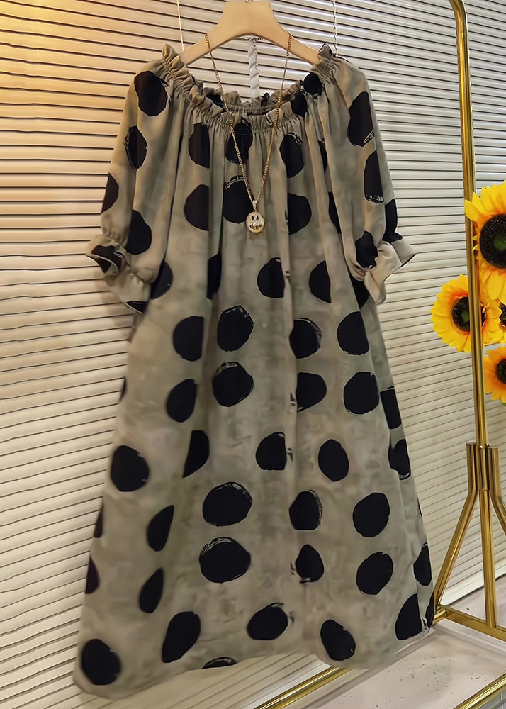 Butterfly Dress Cotton Sleeve Dot Ruffled French Khaki FashionChic