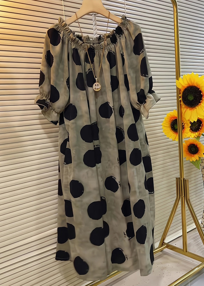 Butterfly Dress Cotton Sleeve Dot Ruffled French Khaki FashionChic