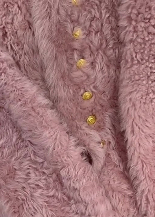 French Pink O-Neck Button Faux Fur Coats Spring TQ004 ABC