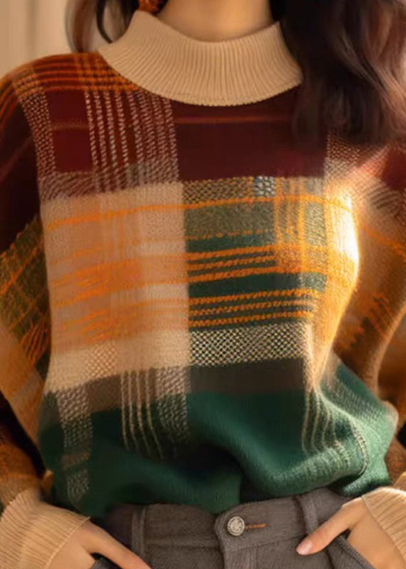 French Plaid Cozy Patchwork Wool Knit Sweaters Winter WK044 OM-SW241119