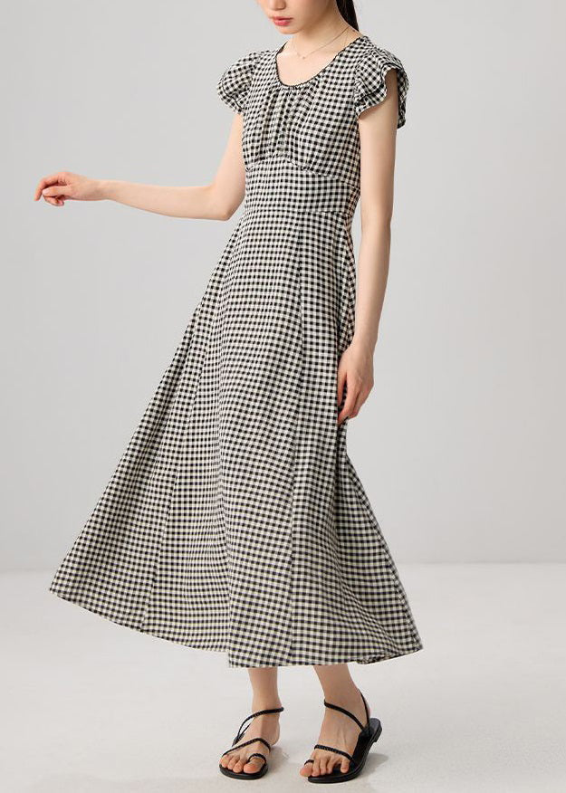 French Plaid O Neck High Waist Cotton Dresses Summer XX079 SH-LF-SDL240611