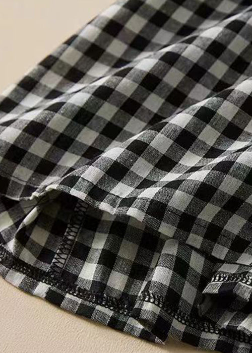 French Plaid Ruffled Lace Up Cotton Shirts Dresses Summer GG054 MZF-SDL240610