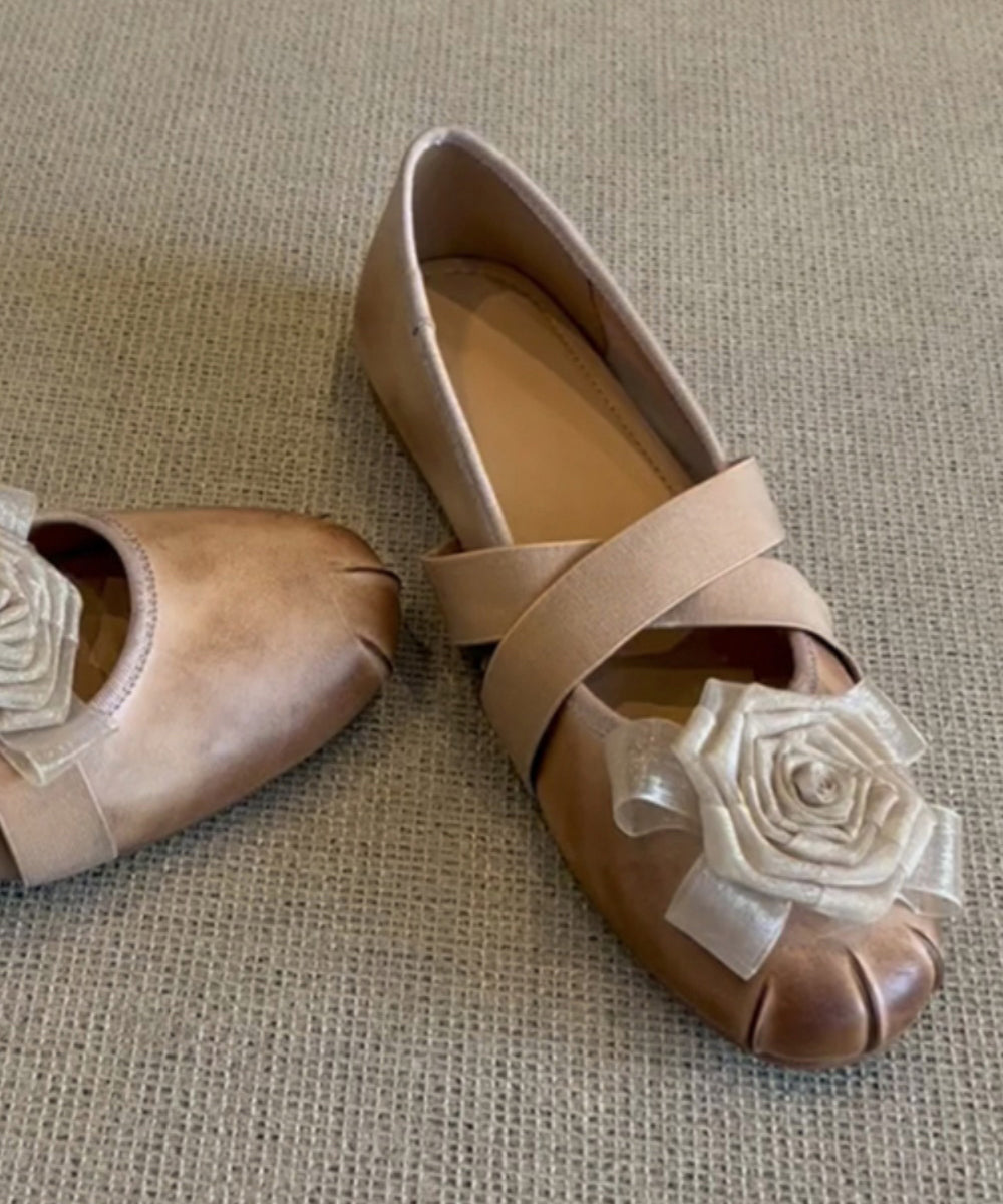 French Purple Flats Cowhide Leather Fine Splicing Floral YC033 ABC