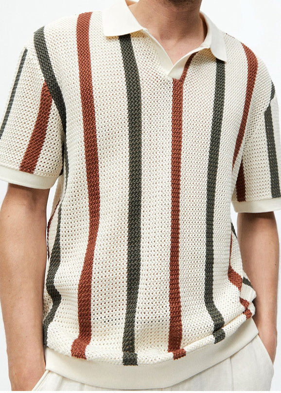 Summer Tees Men Out French Knit Hollow Rainbow Graphic Striped FashionChic